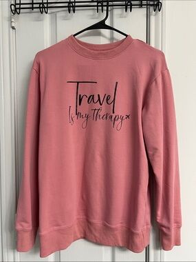 Travel Is My Therapy Pink Crewneck Sweatshirt